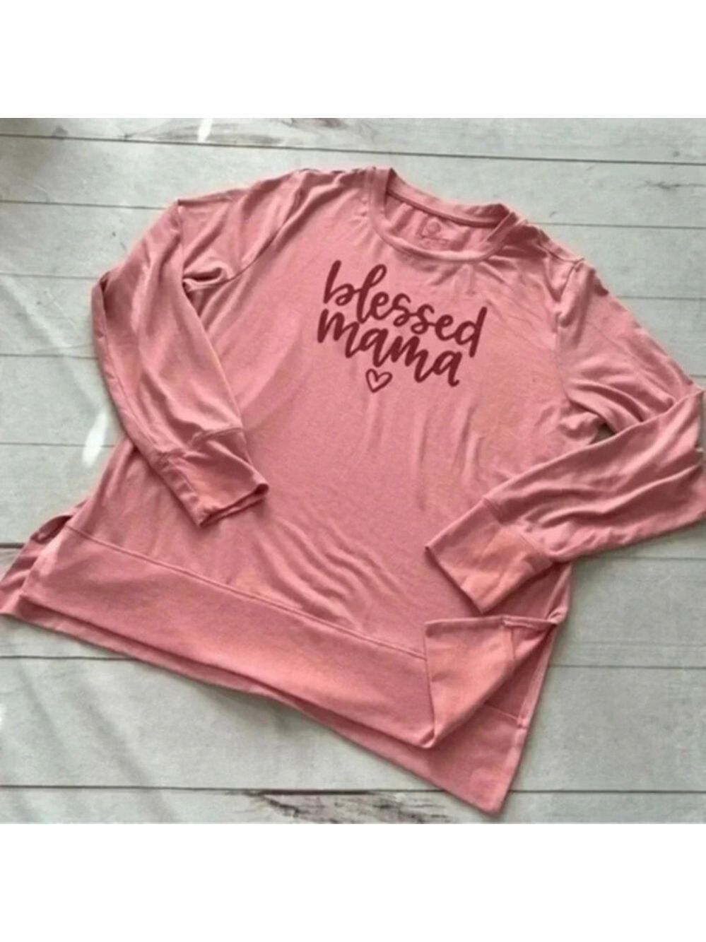 Positivi Tees Women's Long Sleeve Hacci Graphic Tops Peach Glaze Large …